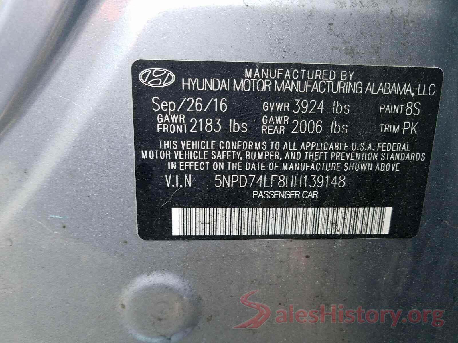 5NPD74LF8HH139148 2017 HYUNDAI ELANTRA