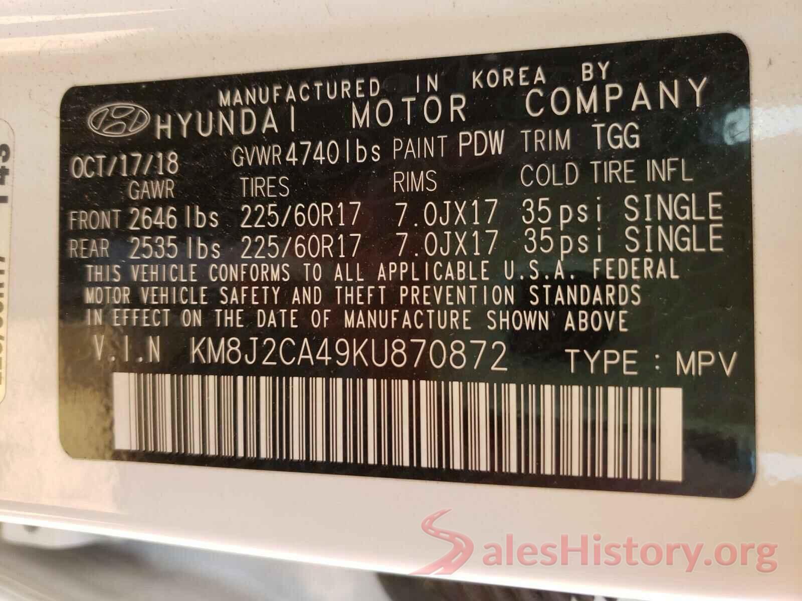 KM8J2CA49KU870872 2019 HYUNDAI TUCSON