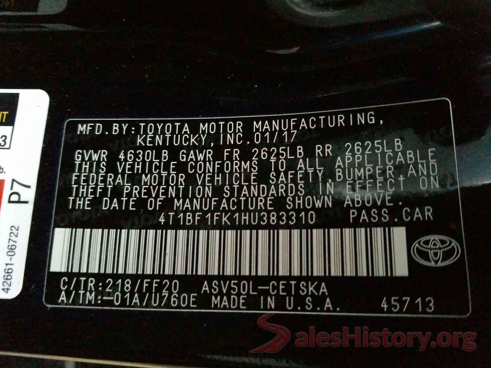 4T1BF1FK1HU383310 2017 TOYOTA CAMRY