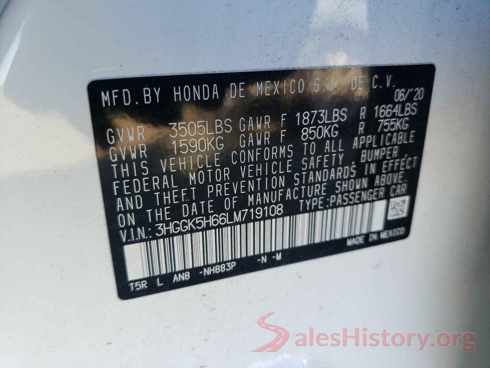 3HGGK5H66LM719108 2020 HONDA FIT