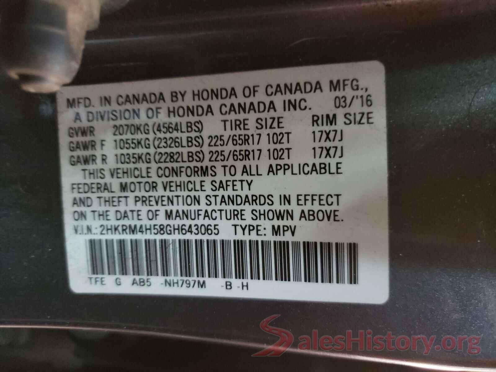 2HKRM4H58GH643065 2016 HONDA CRV