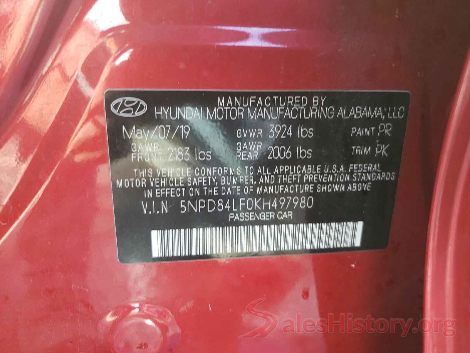 5NPD84LF0KH497980 2019 HYUNDAI ELANTRA