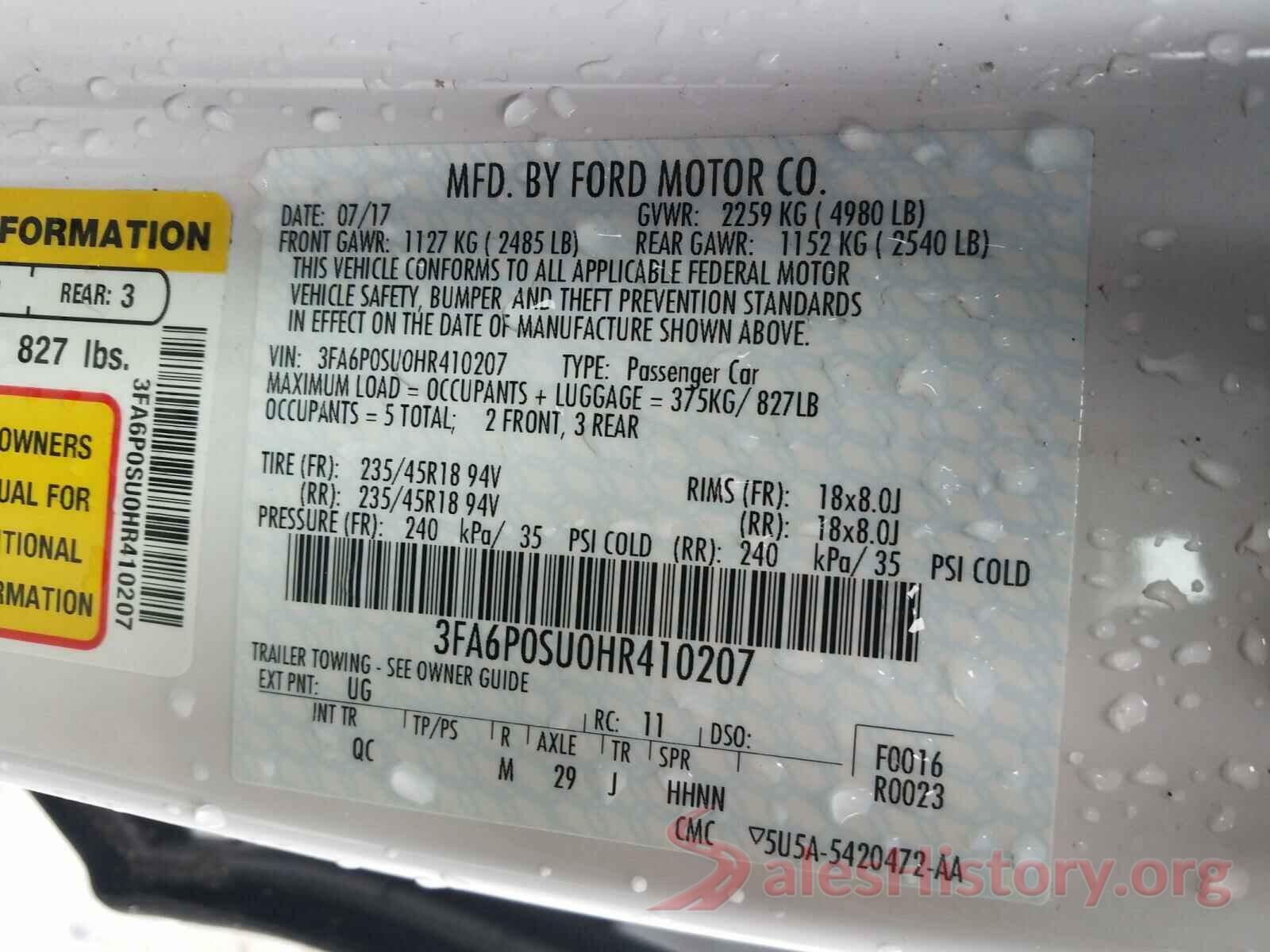 3FA6P0SU0HR410207 2017 FORD FUSION