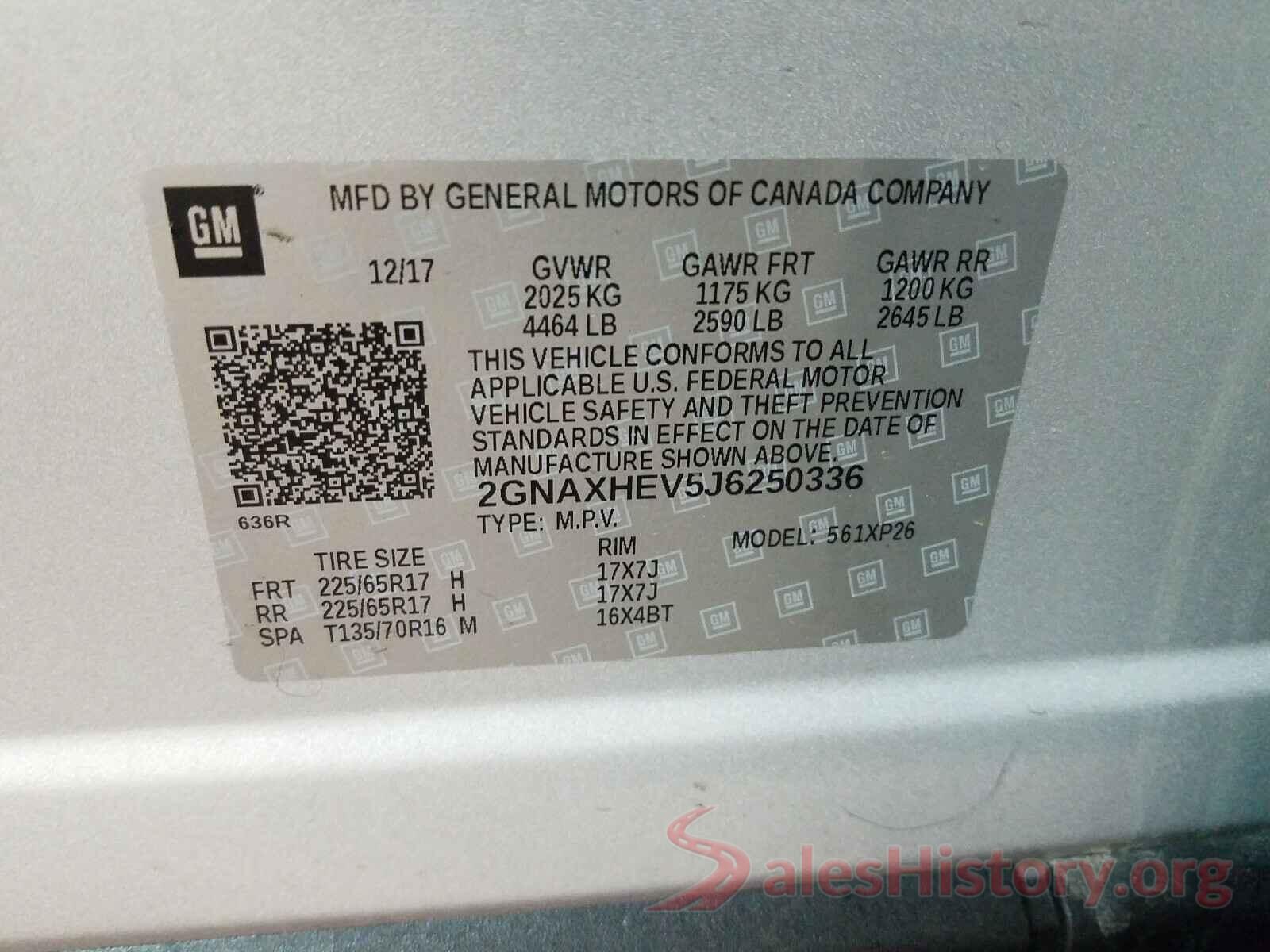 2GNAXHEV5J6250336 2018 CHEVROLET EQUINOX