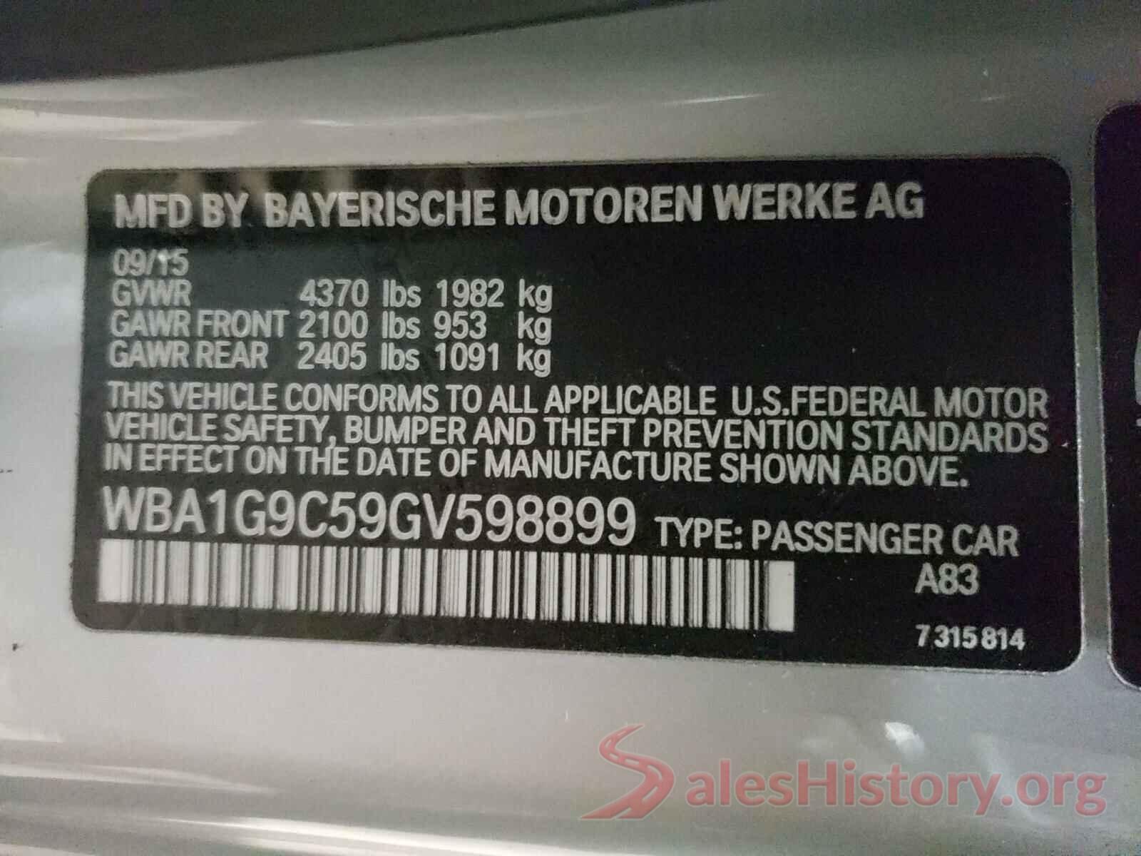 WBA1G9C59GV598899 2016 BMW 2 SERIES