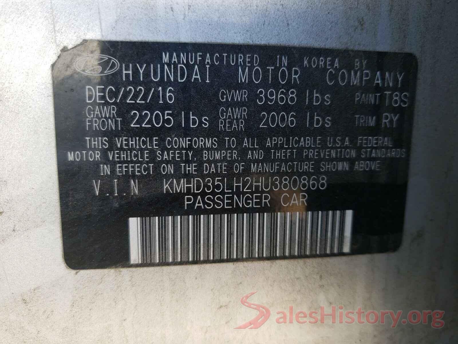 KMHD35LH2HU380868 2017 HYUNDAI ELANTRA