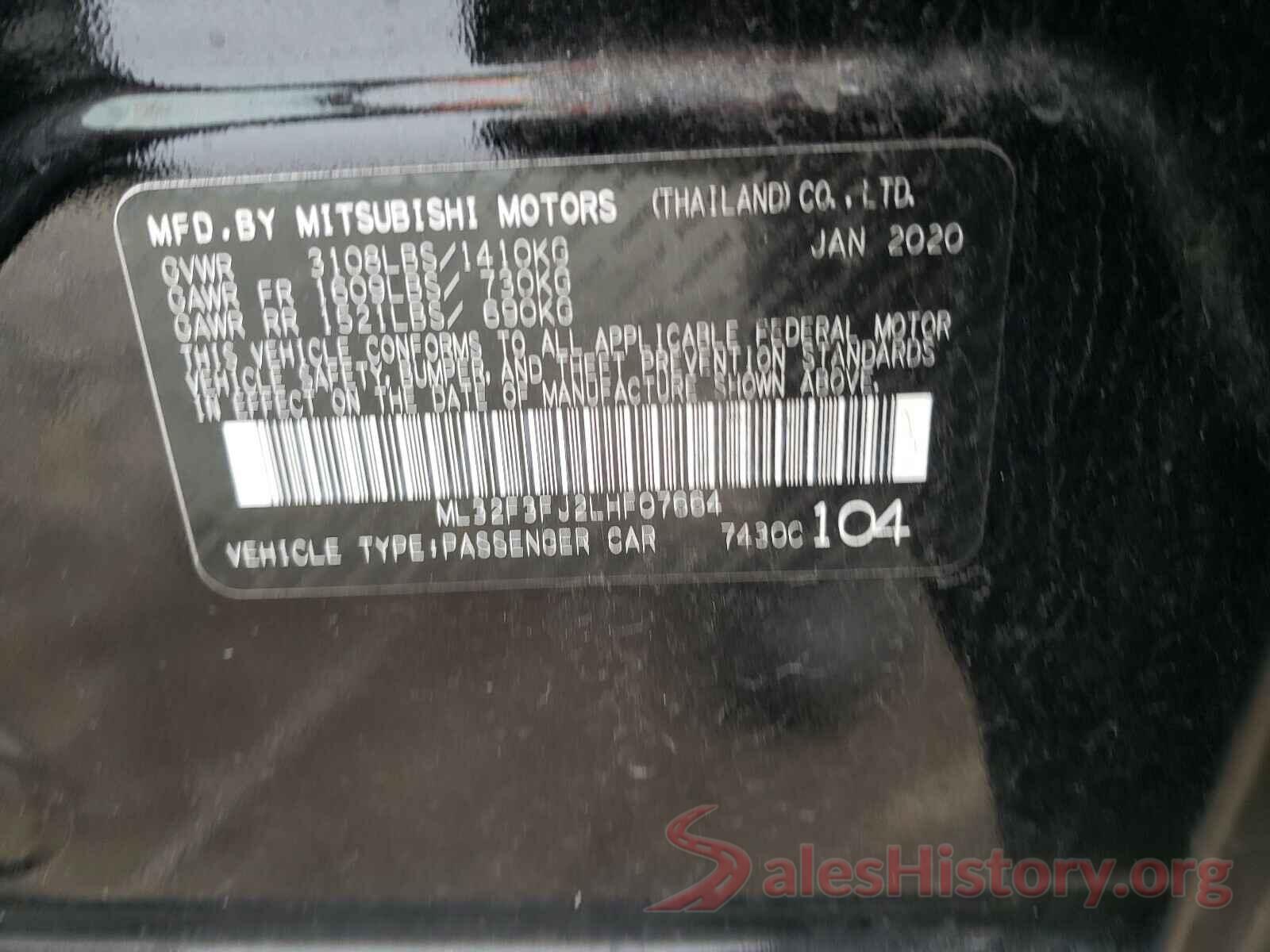 ML32F3FJ2LHF07664 2020 MITSUBISHI MIRAGE