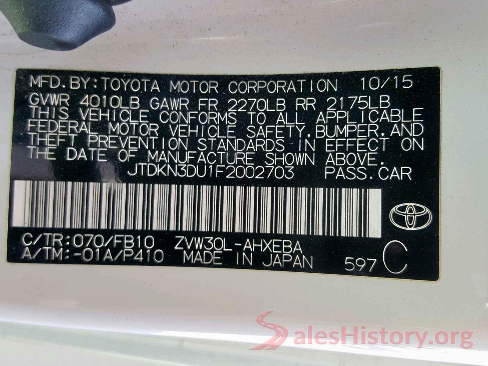 JTDKN3DU1F2002703 2015 TOYOTA PRIUS