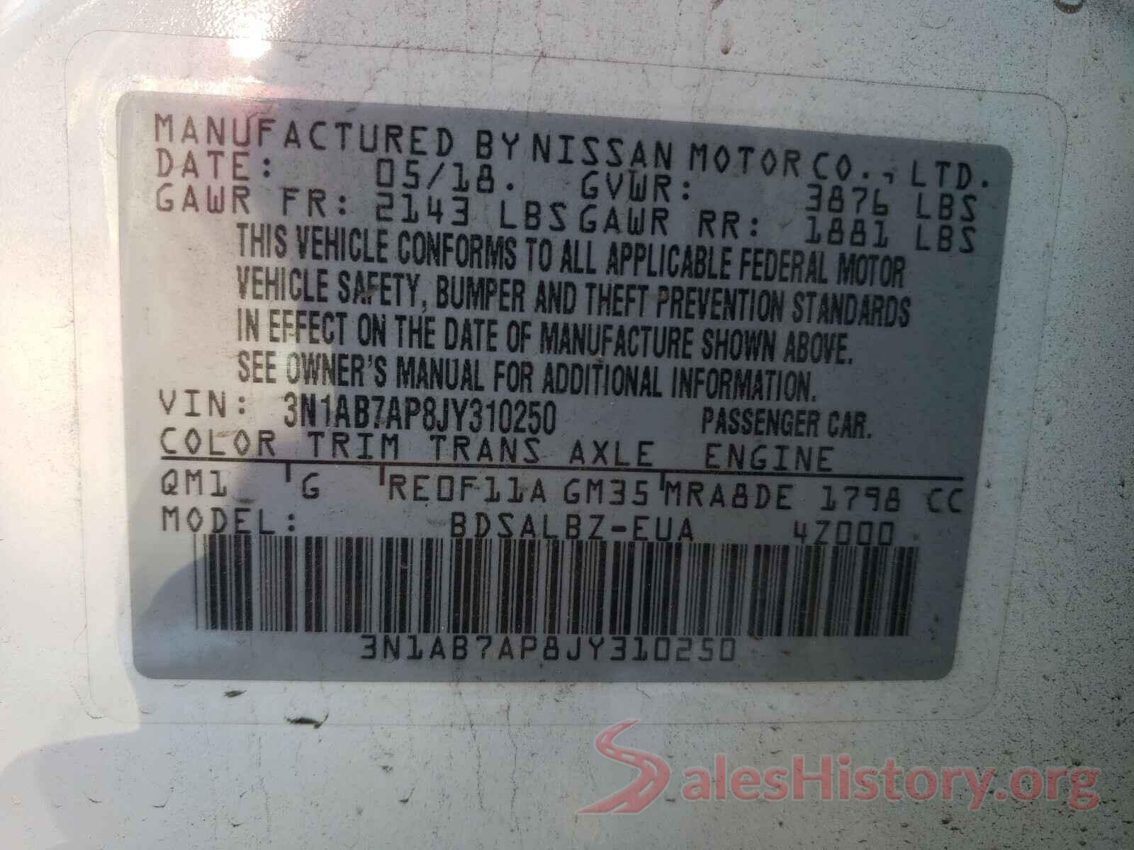 3N1AB7AP8JY310250 2018 NISSAN SENTRA