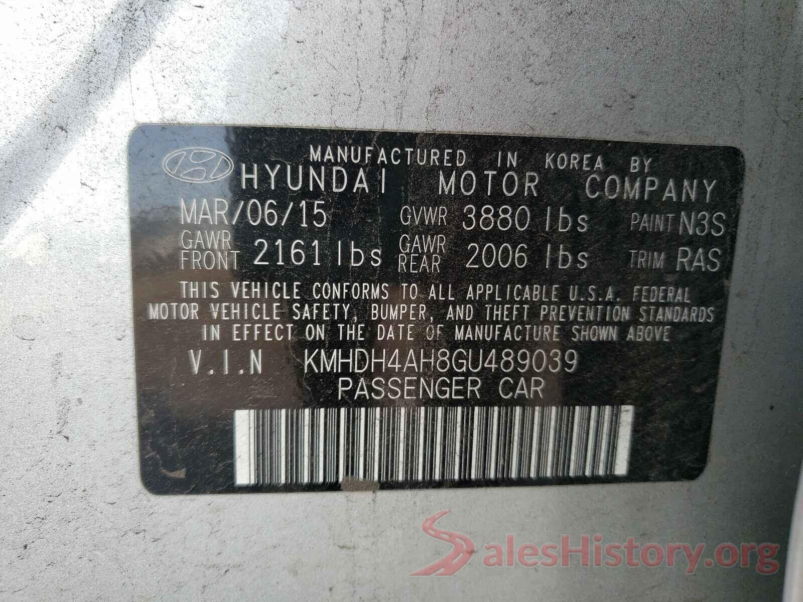 KMHDH4AH8GU489039 2016 HYUNDAI ELANTRA