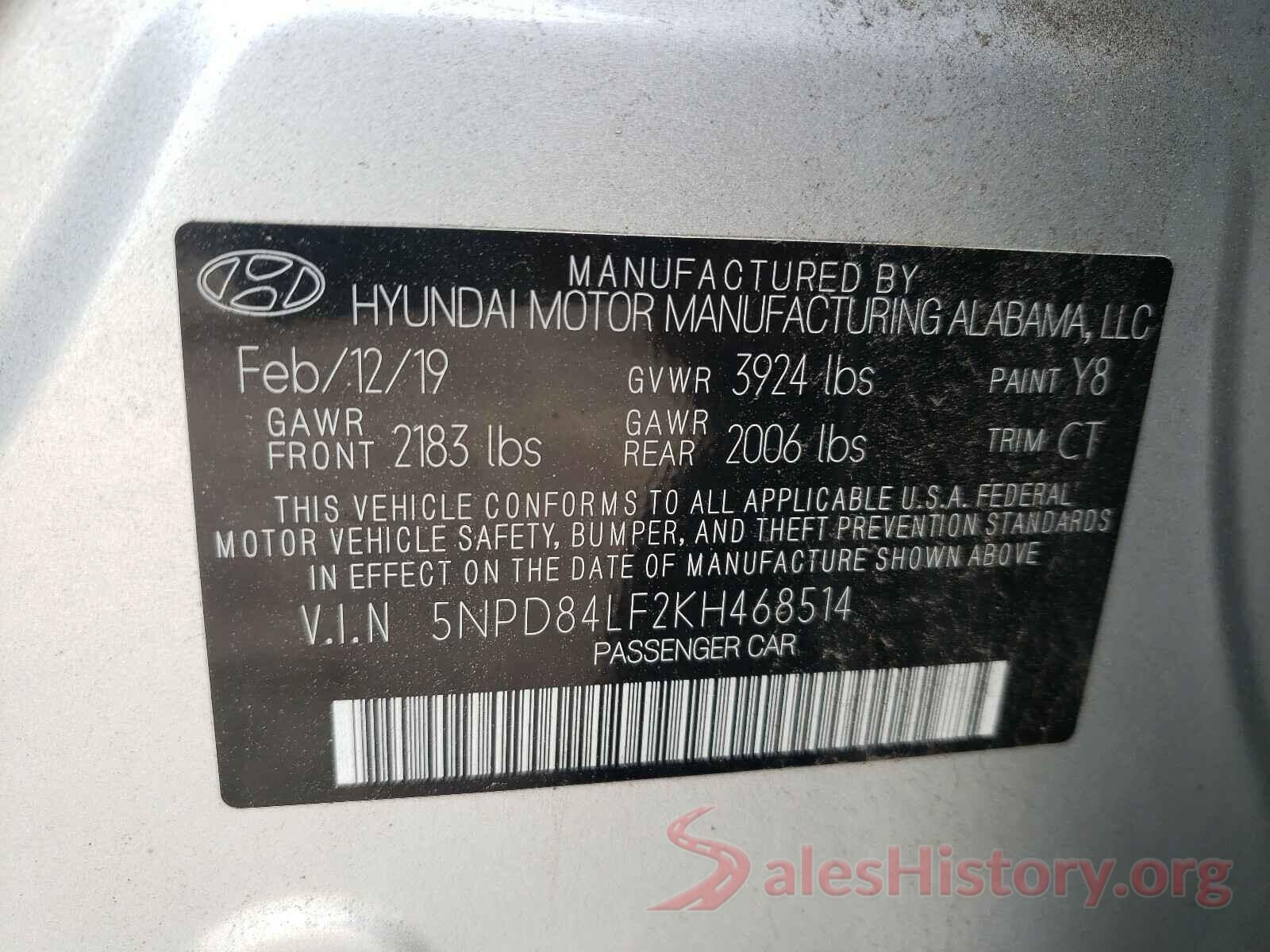 5NPD84LF2KH468514 2019 HYUNDAI ELANTRA