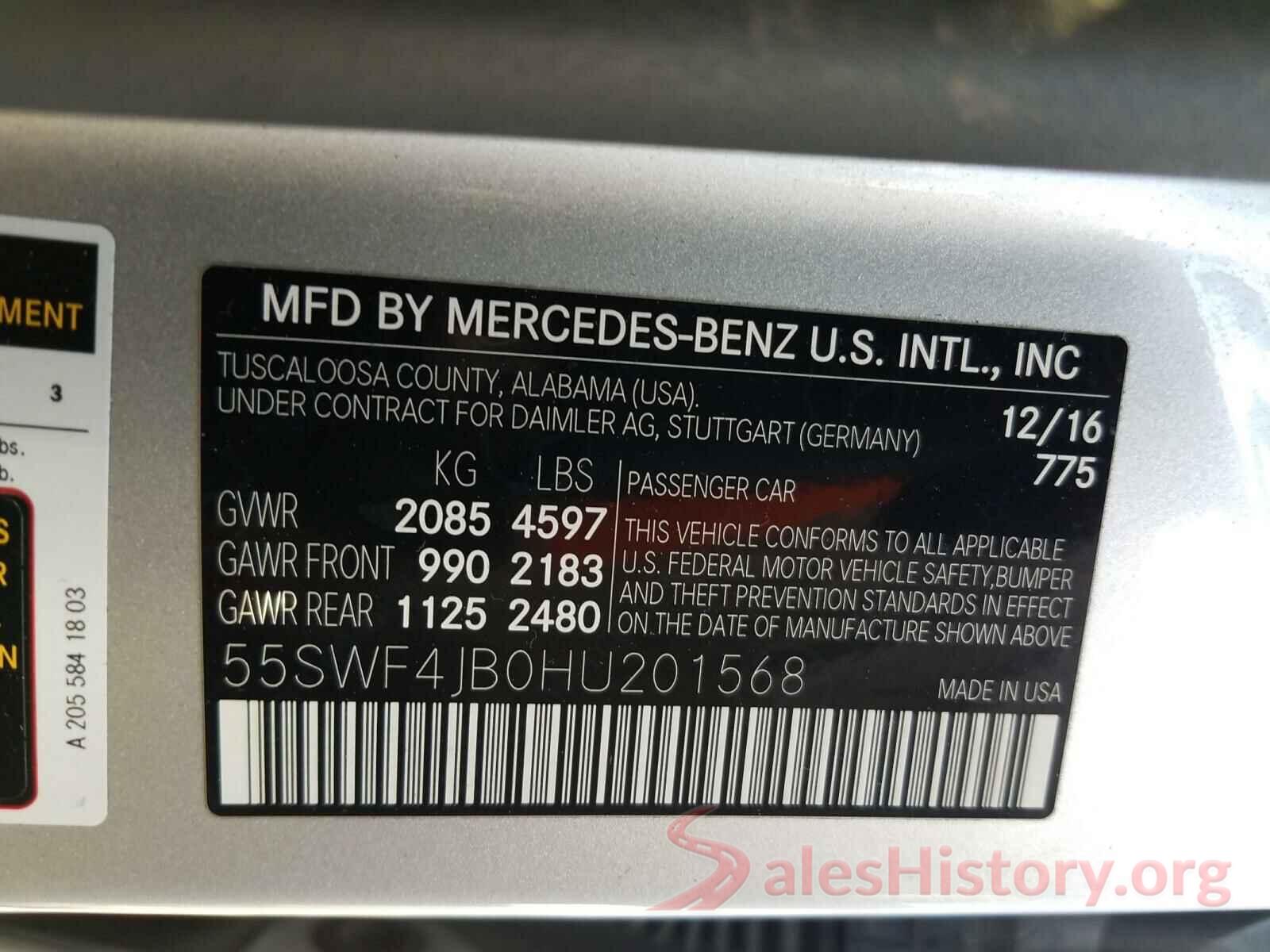 55SWF4JB0HU201568 2017 MERCEDES-BENZ C CLASS