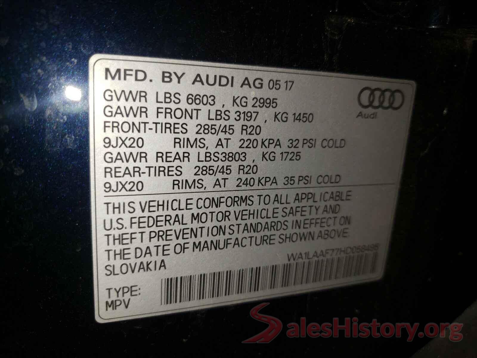 WA1LAAF77HD058495 2017 AUDI Q7