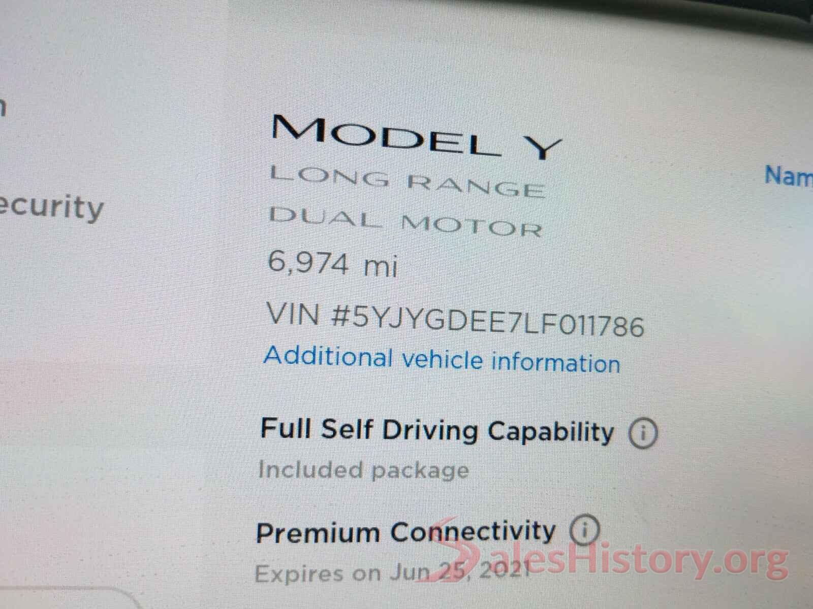 5YJYGDEE7LF011786 2020 TESLA MODEL Y