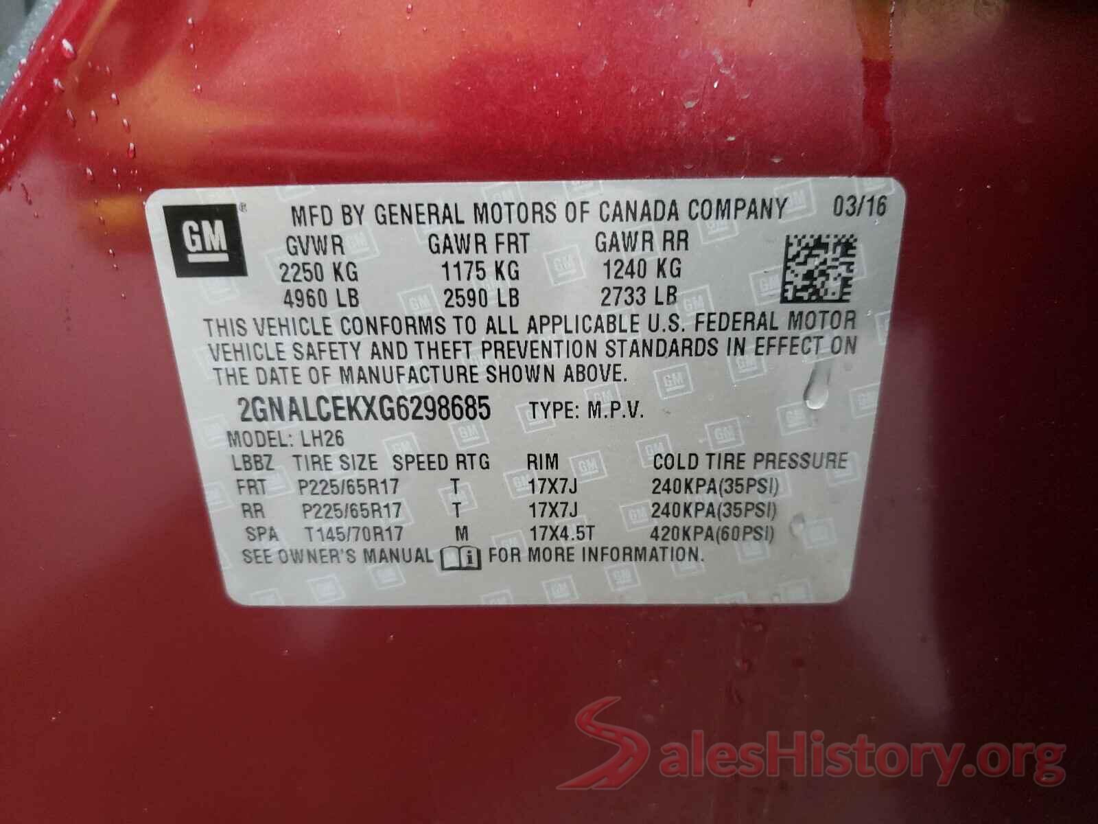 2GNALCEKXG6298685 2016 CHEVROLET EQUINOX