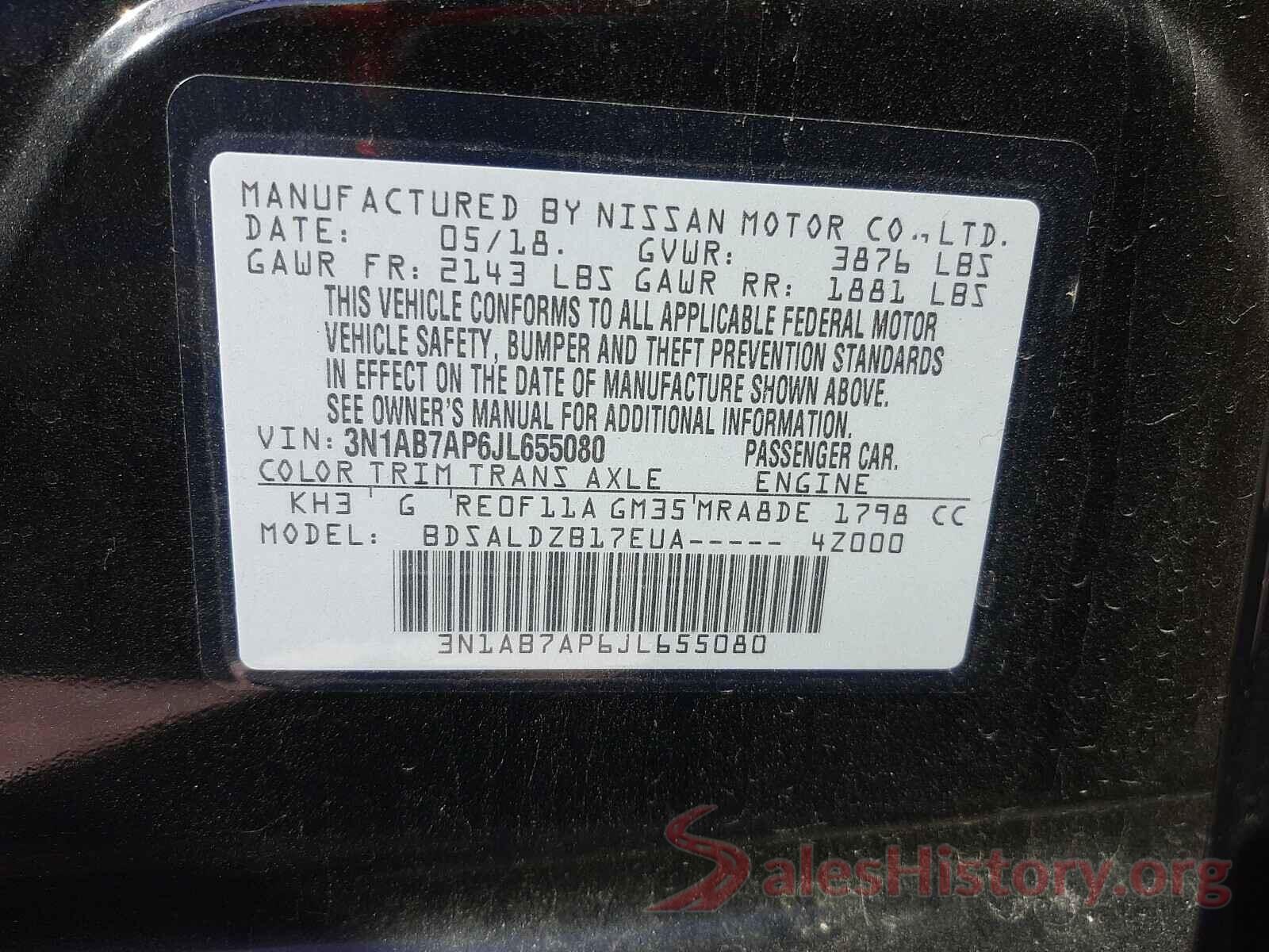 3N1AB7AP6JL655080 2018 NISSAN SENTRA