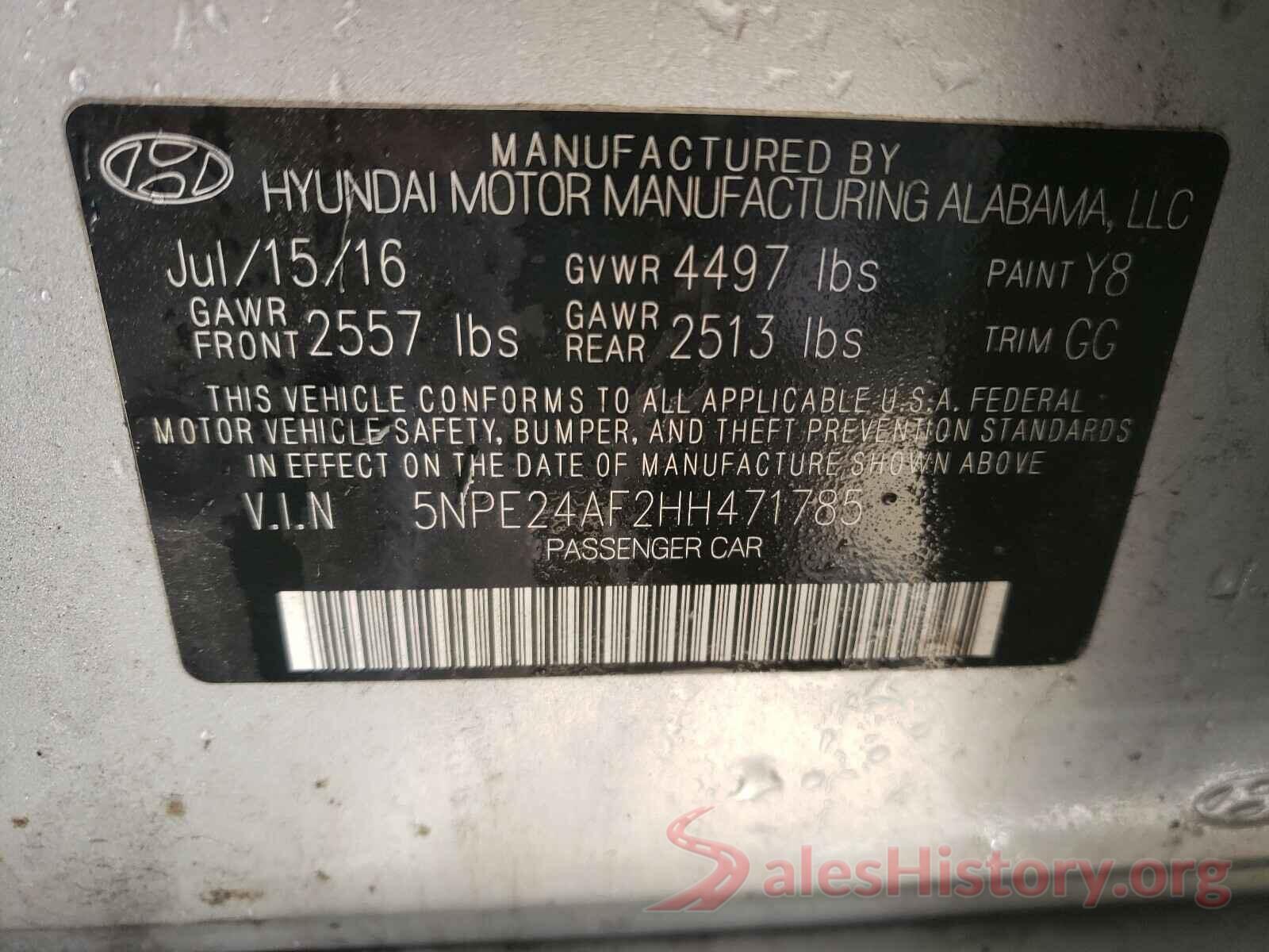 5NPE24AF2HH471785 2017 HYUNDAI SONATA