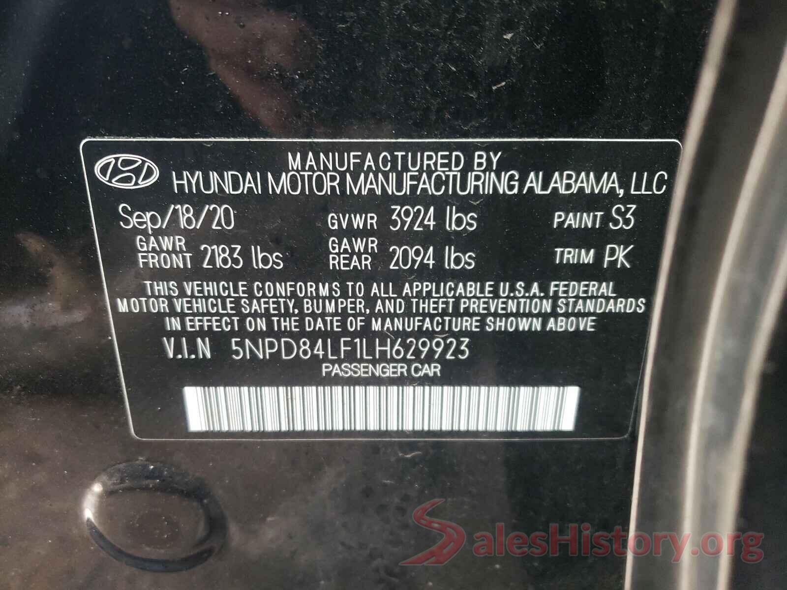 5NPD84LF1LH629923 2020 HYUNDAI ELANTRA