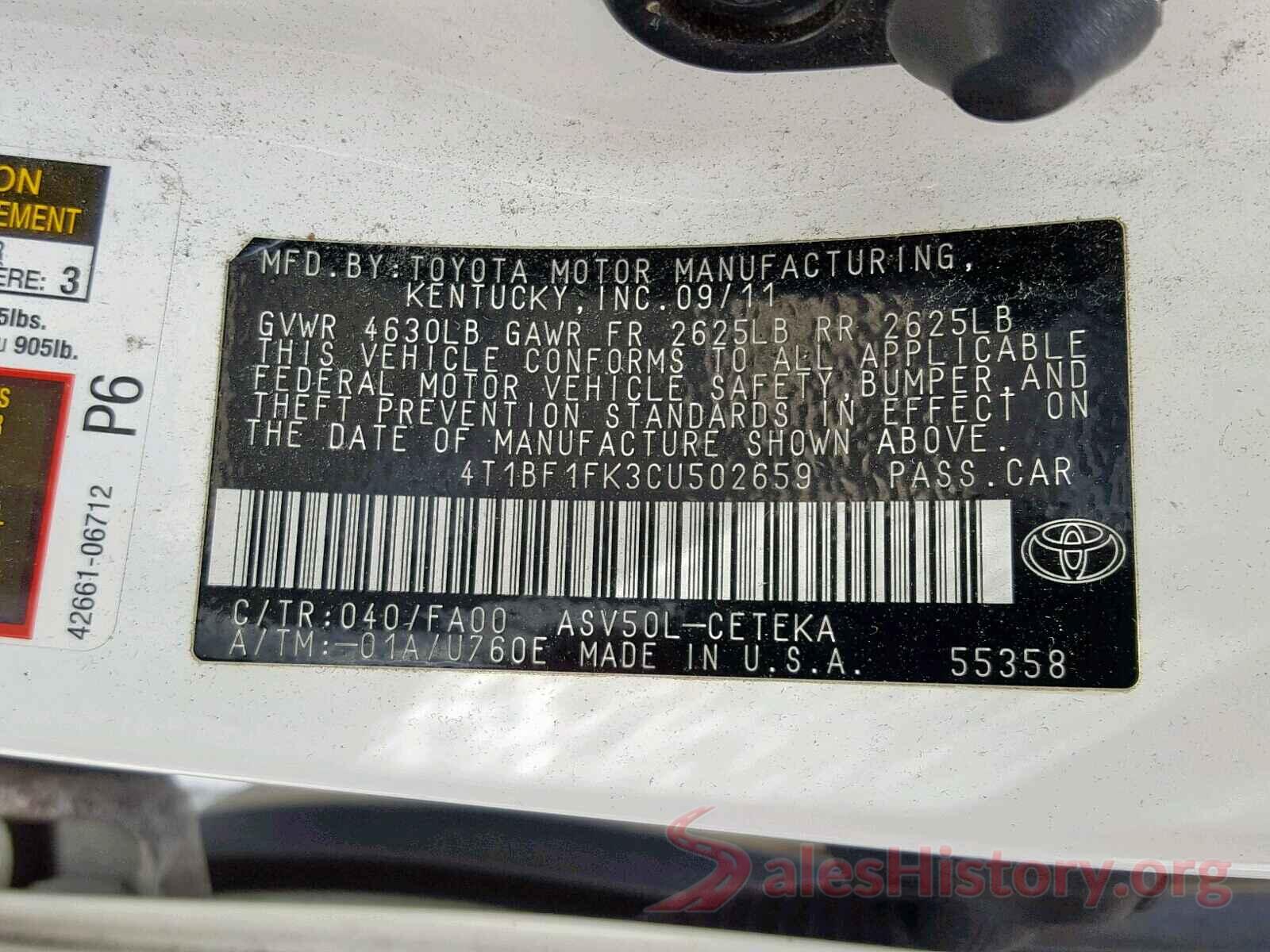 4T1BF1FK3CU502659 2012 TOYOTA CAMRY BASE