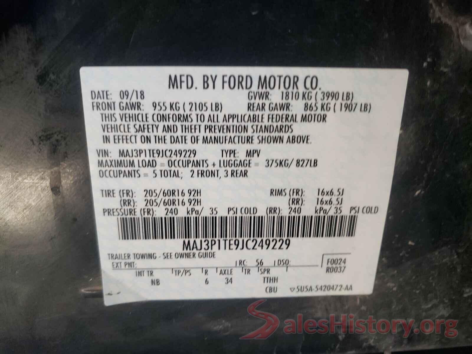 MAJ3P1TE9JC249229 2018 FORD ALL OTHER