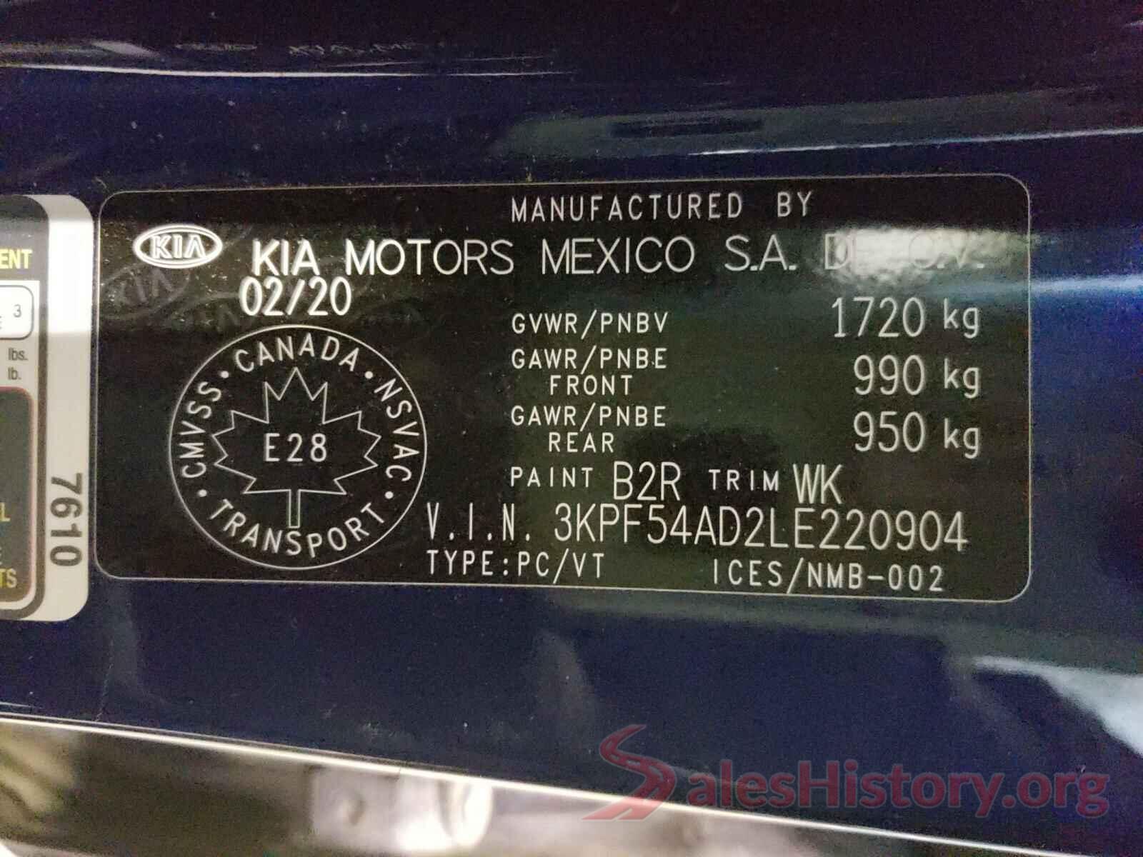 3KPF54AD2LE220904 2020 KIA FORTE