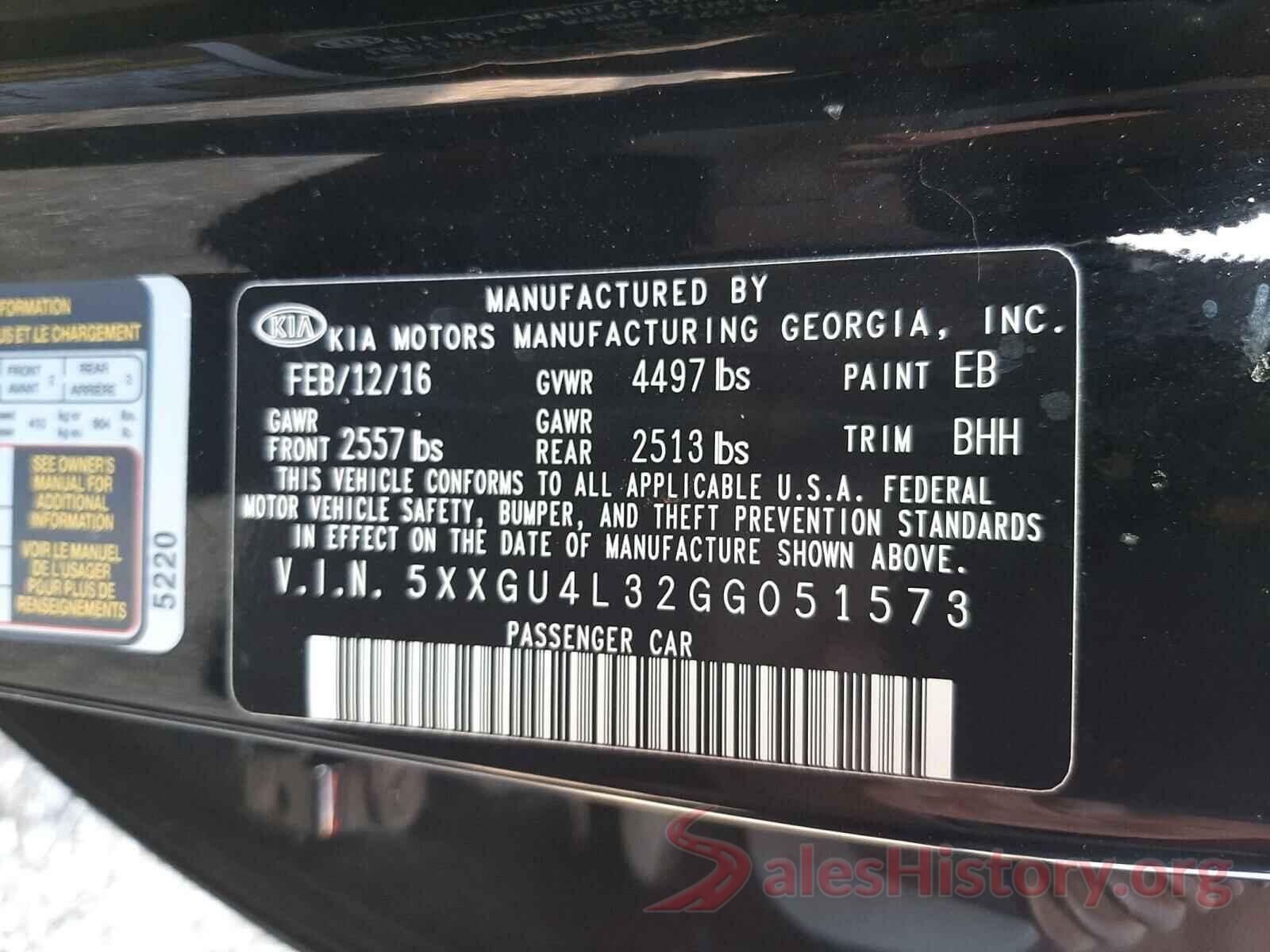 5XXGU4L32GG051573 2016 KIA OPTIMA