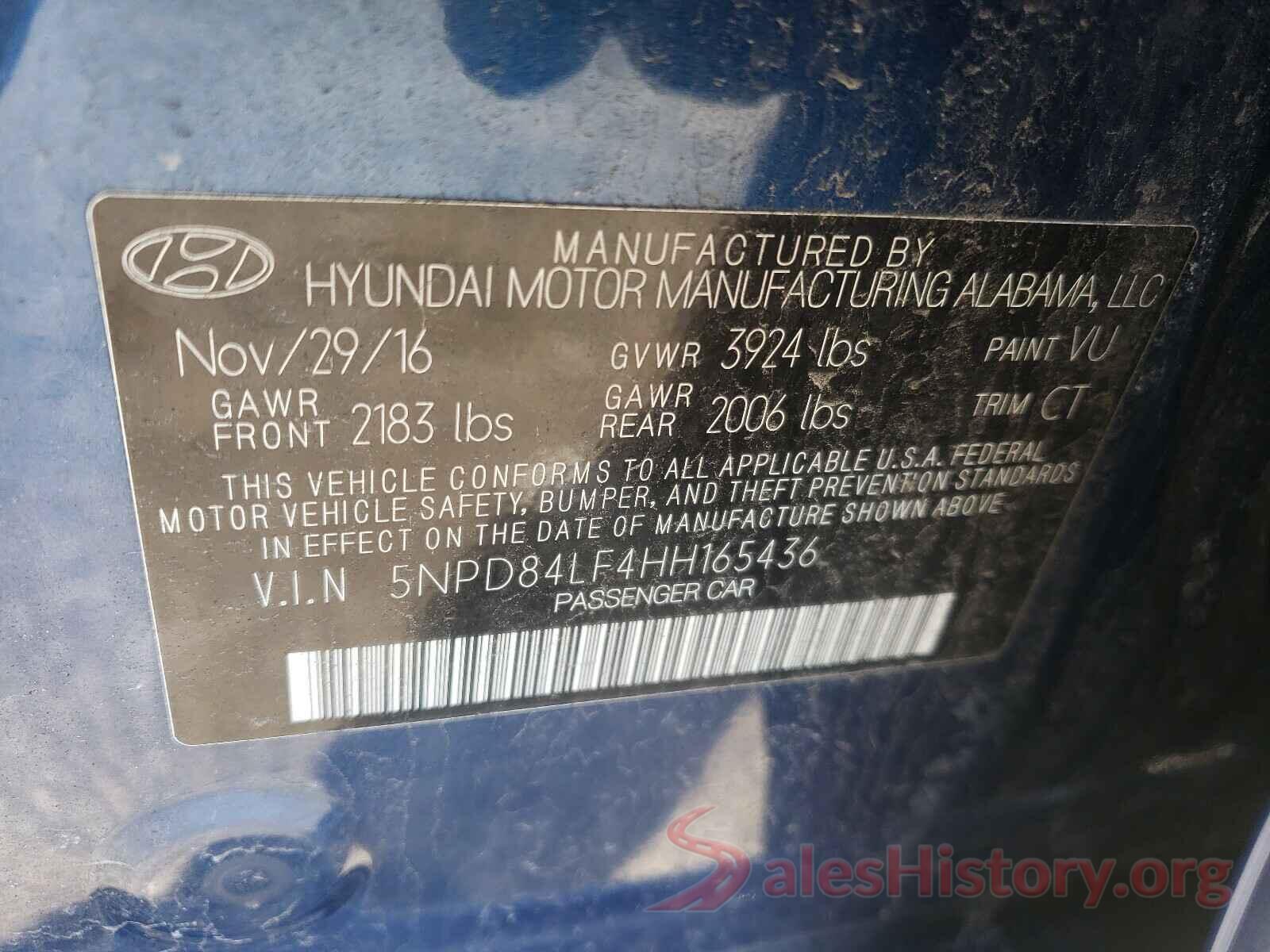 5NPD84LF4HH165436 2017 HYUNDAI ELANTRA