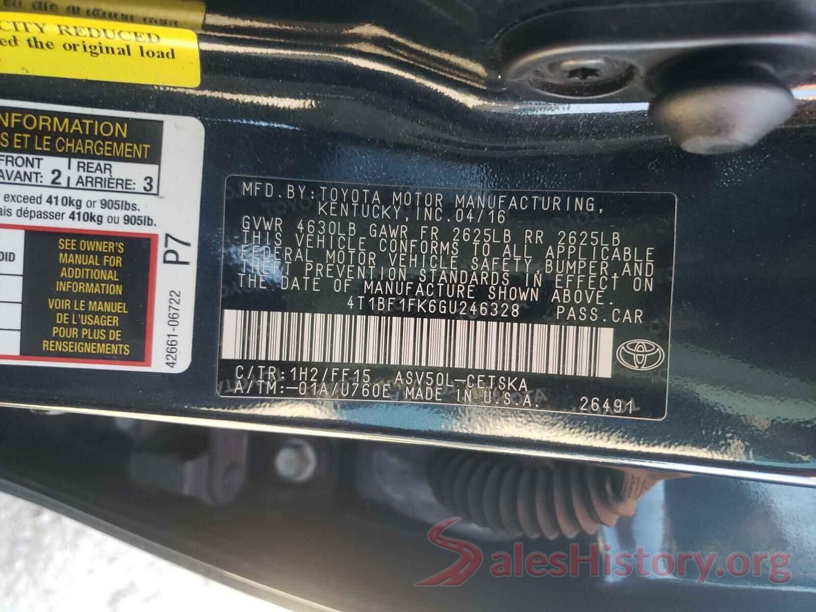 4T1BF1FK6GU246328 2016 TOYOTA CAMRY