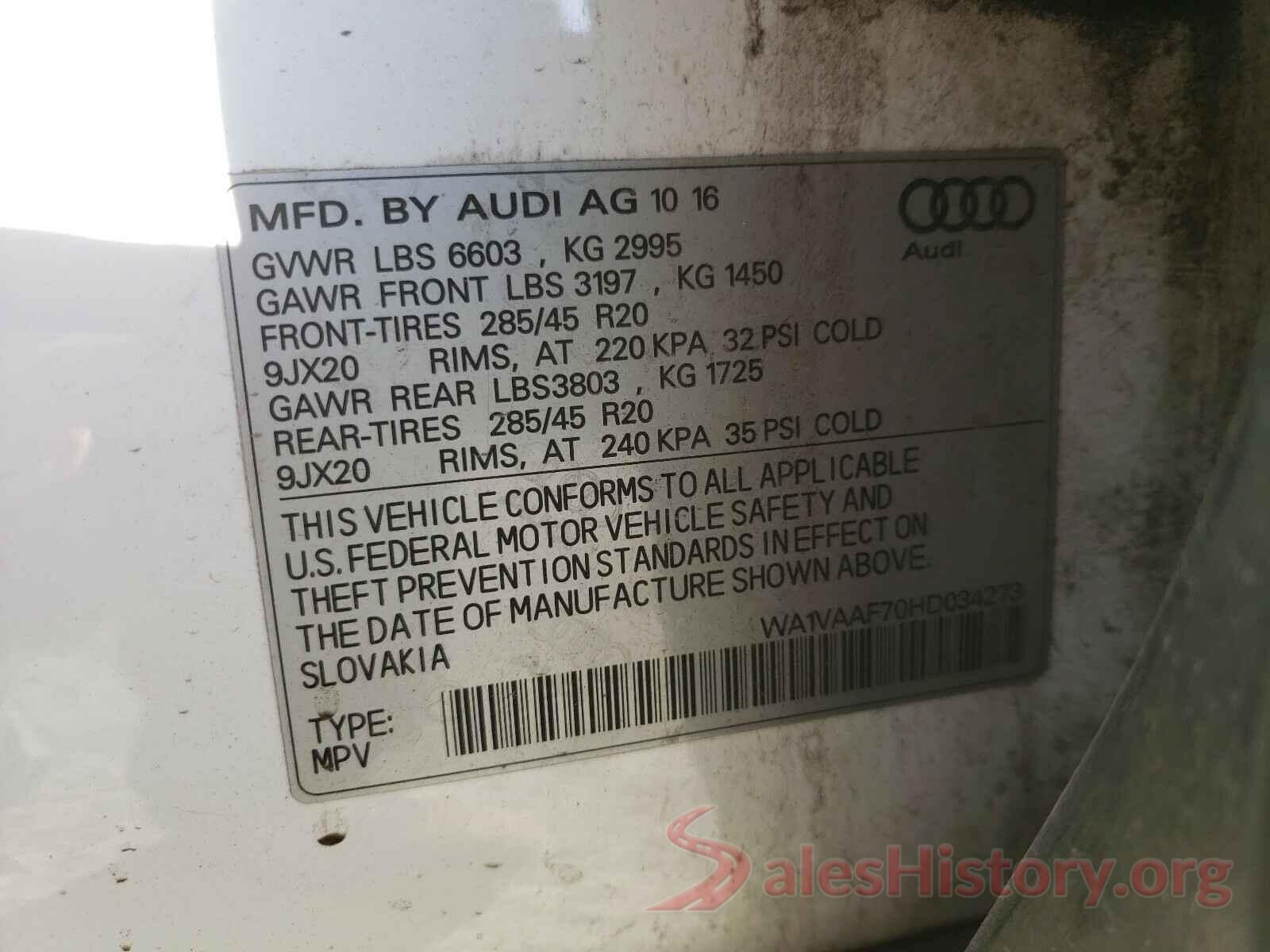 WA1VAAF70HD034273 2017 AUDI Q7