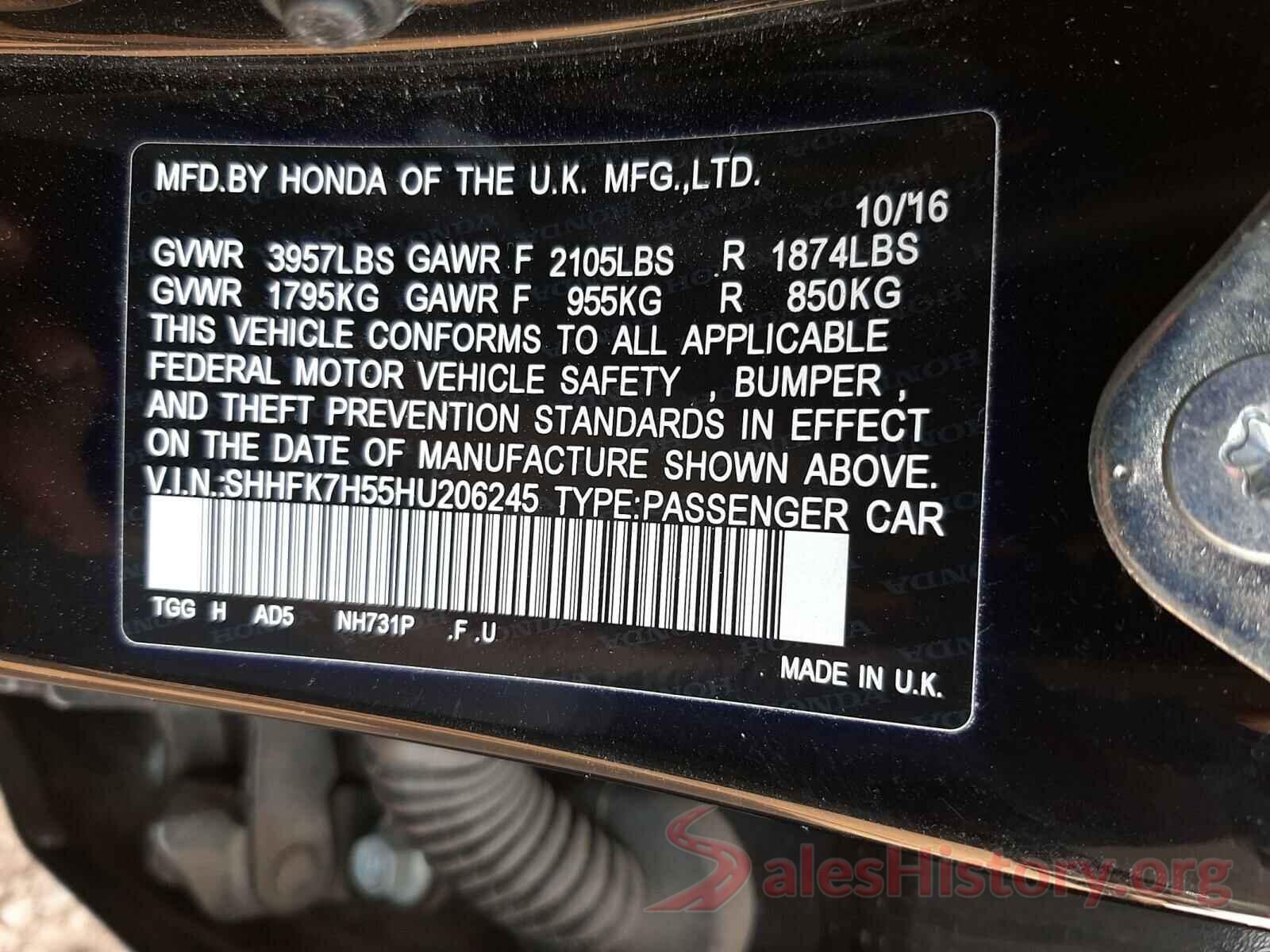 SHHFK7H55HU206245 2017 HONDA CIVIC