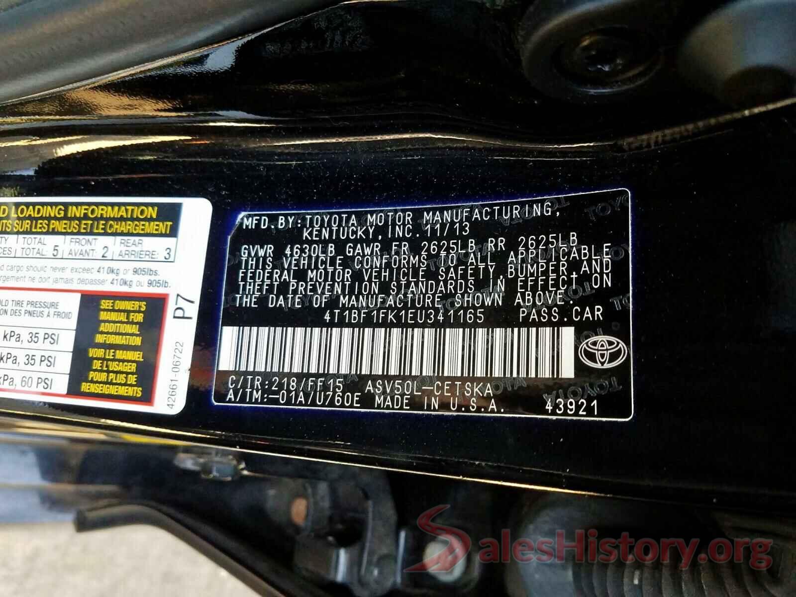 4T1BF1FK1EU341165 2014 TOYOTA CAMRY