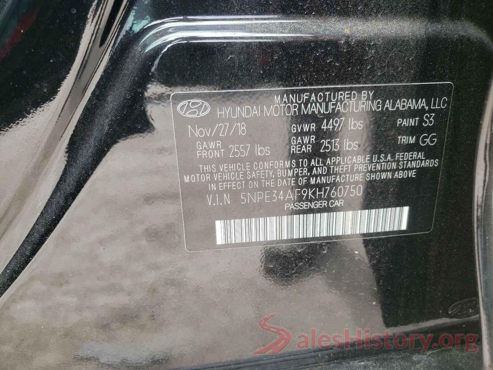 5NPE34AF9KH760750 2019 HYUNDAI SONATA