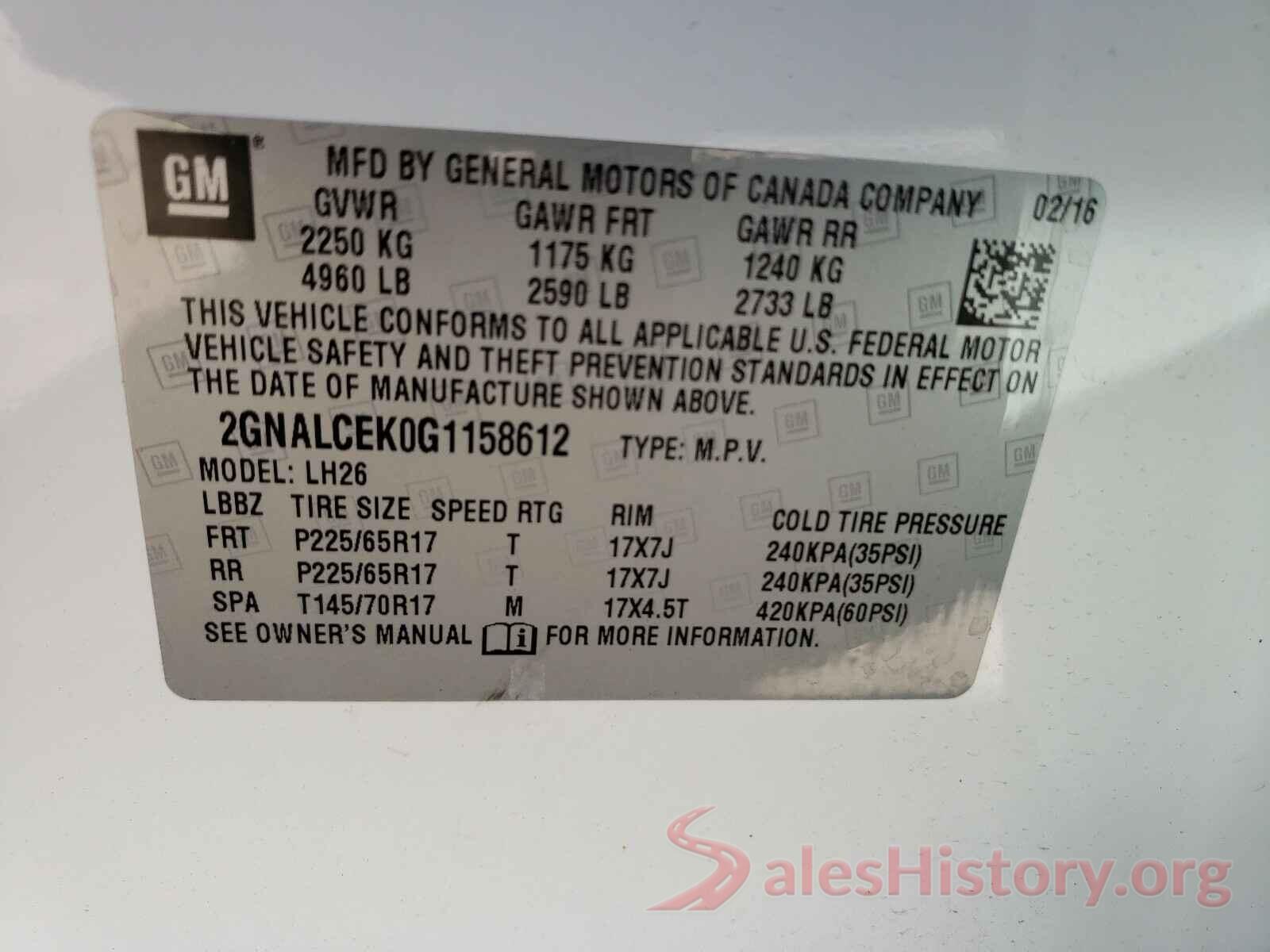 2GNALCEK0G1158612 2016 CHEVROLET EQUINOX