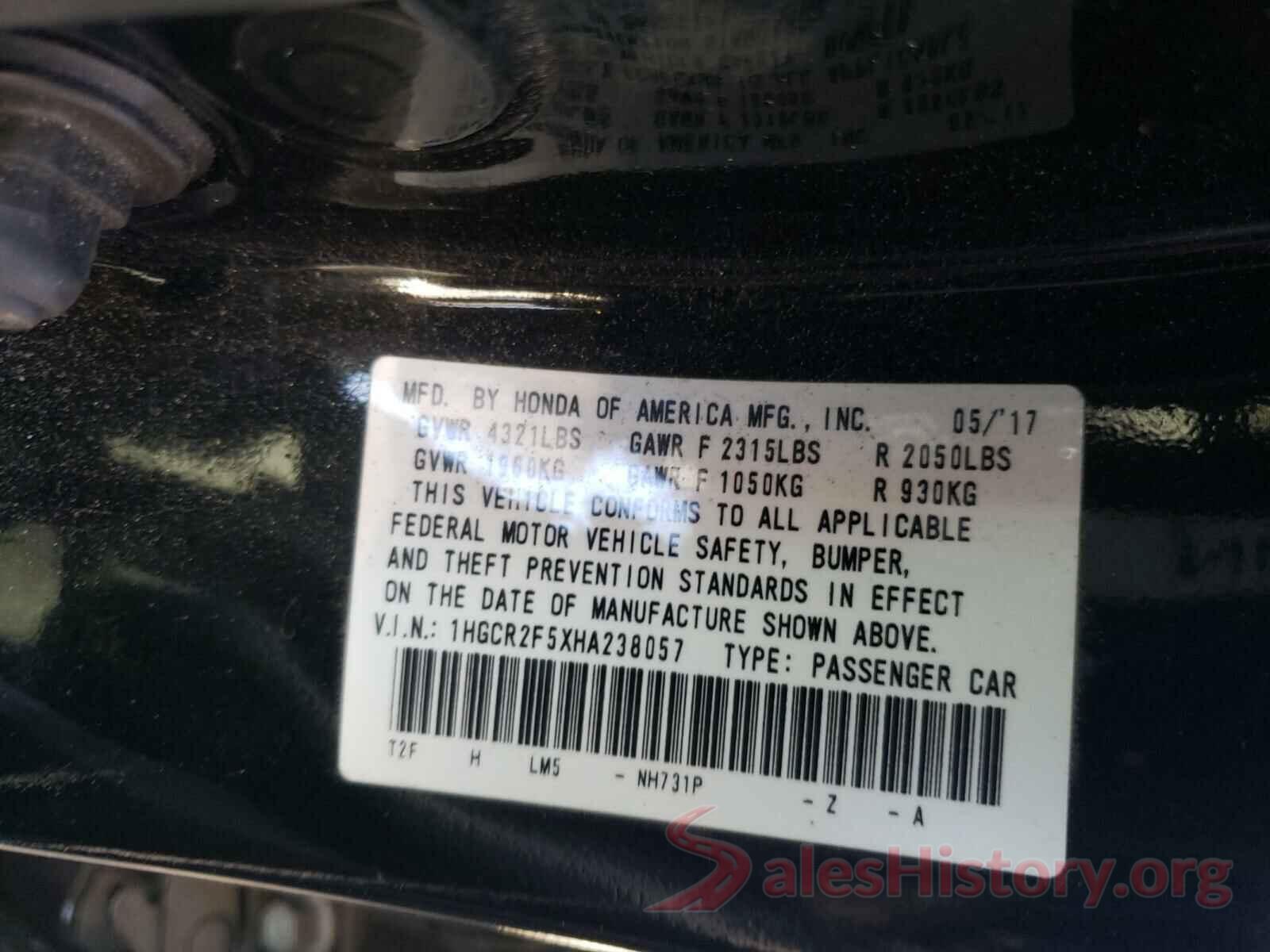 1HGCR2F5XHA238057 2017 HONDA ACCORD