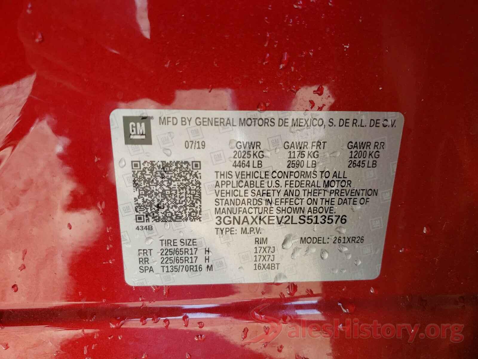 3GNAXKEV2LS513576 2020 CHEVROLET EQUINOX