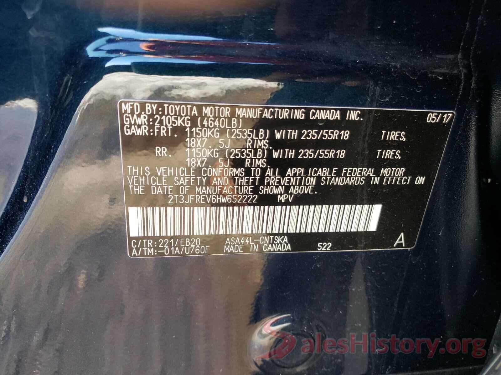 2T3JFREV6HW652222 2017 TOYOTA RAV4