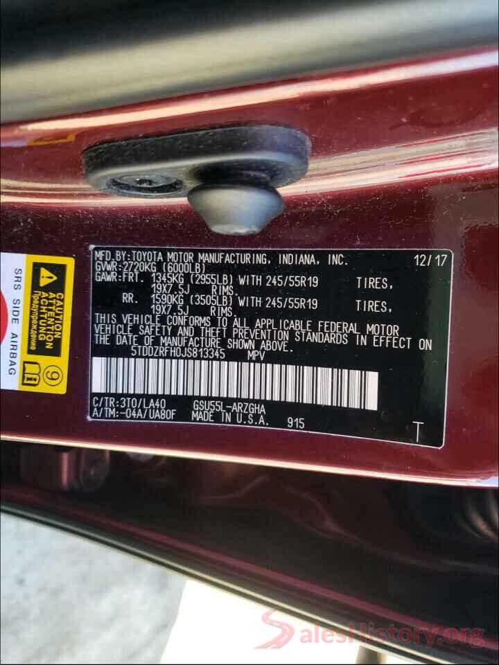 5TDDZRFH0JS813345 2018 TOYOTA HIGHLANDER