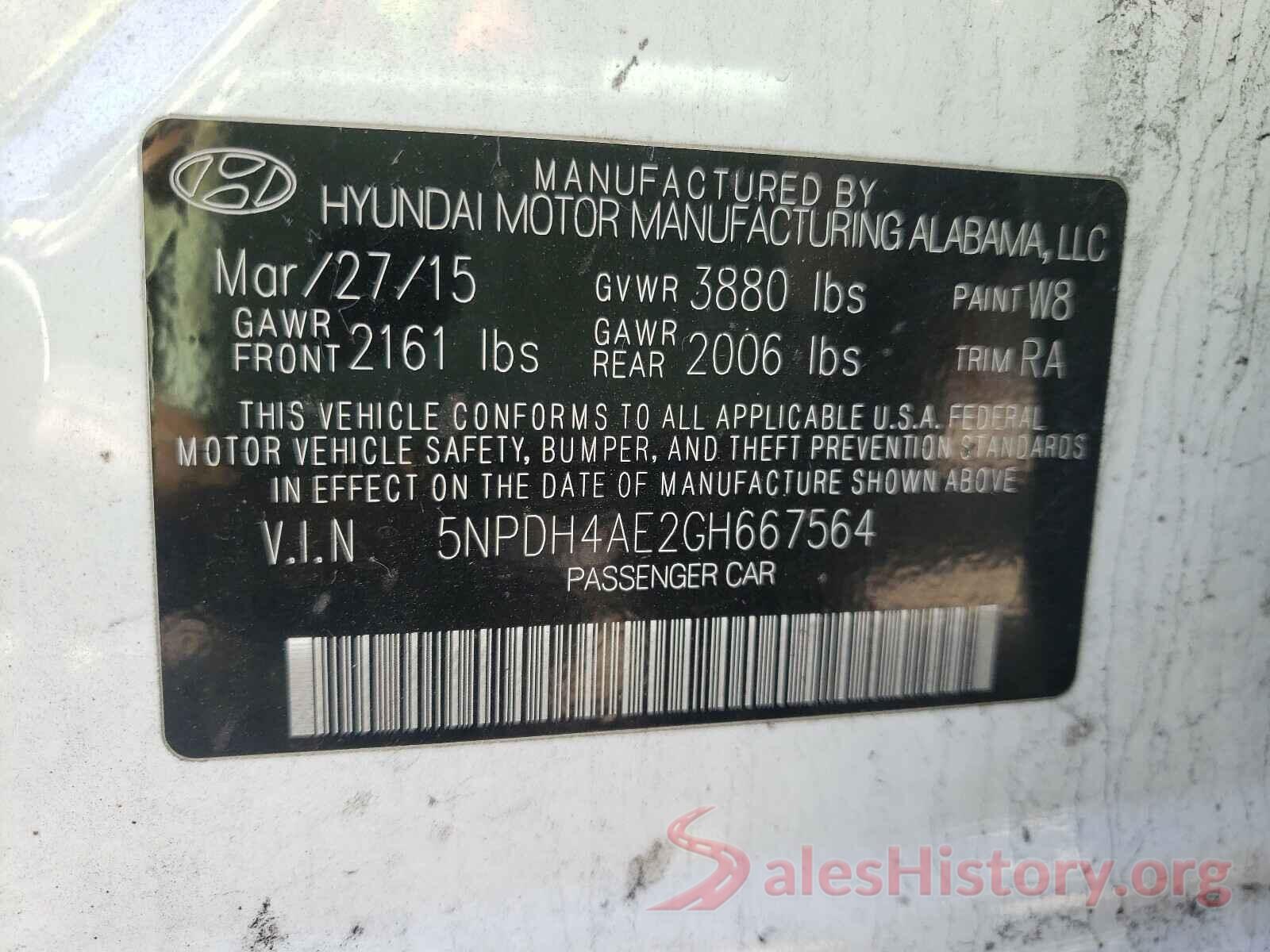 5NPDH4AE2GH667564 2016 HYUNDAI ELANTRA