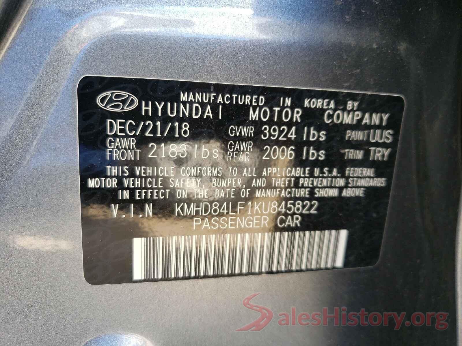 KMHD84LF1KU845822 2019 HYUNDAI ELANTRA