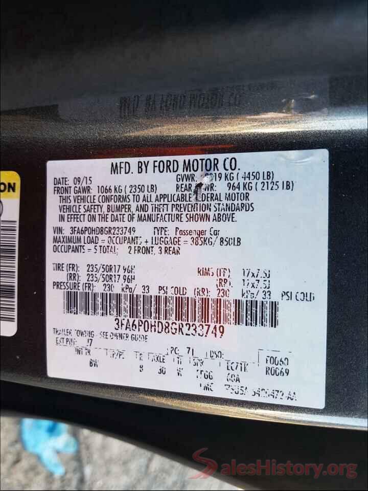 3FA6P0HD8GR233749 2016 FORD FUSION