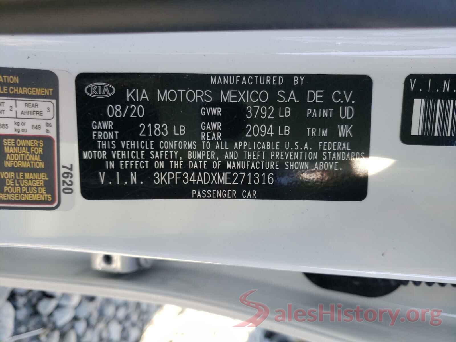 3KPF34ADXME271316 2021 KIA FORTE