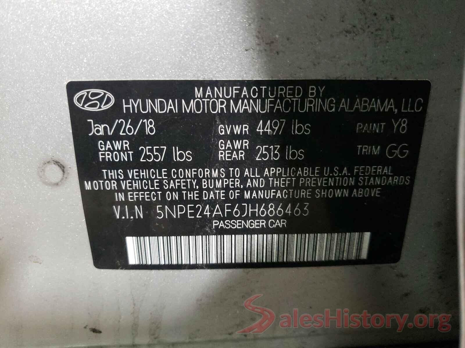 5NPE24AF6JH686463 2018 HYUNDAI SONATA