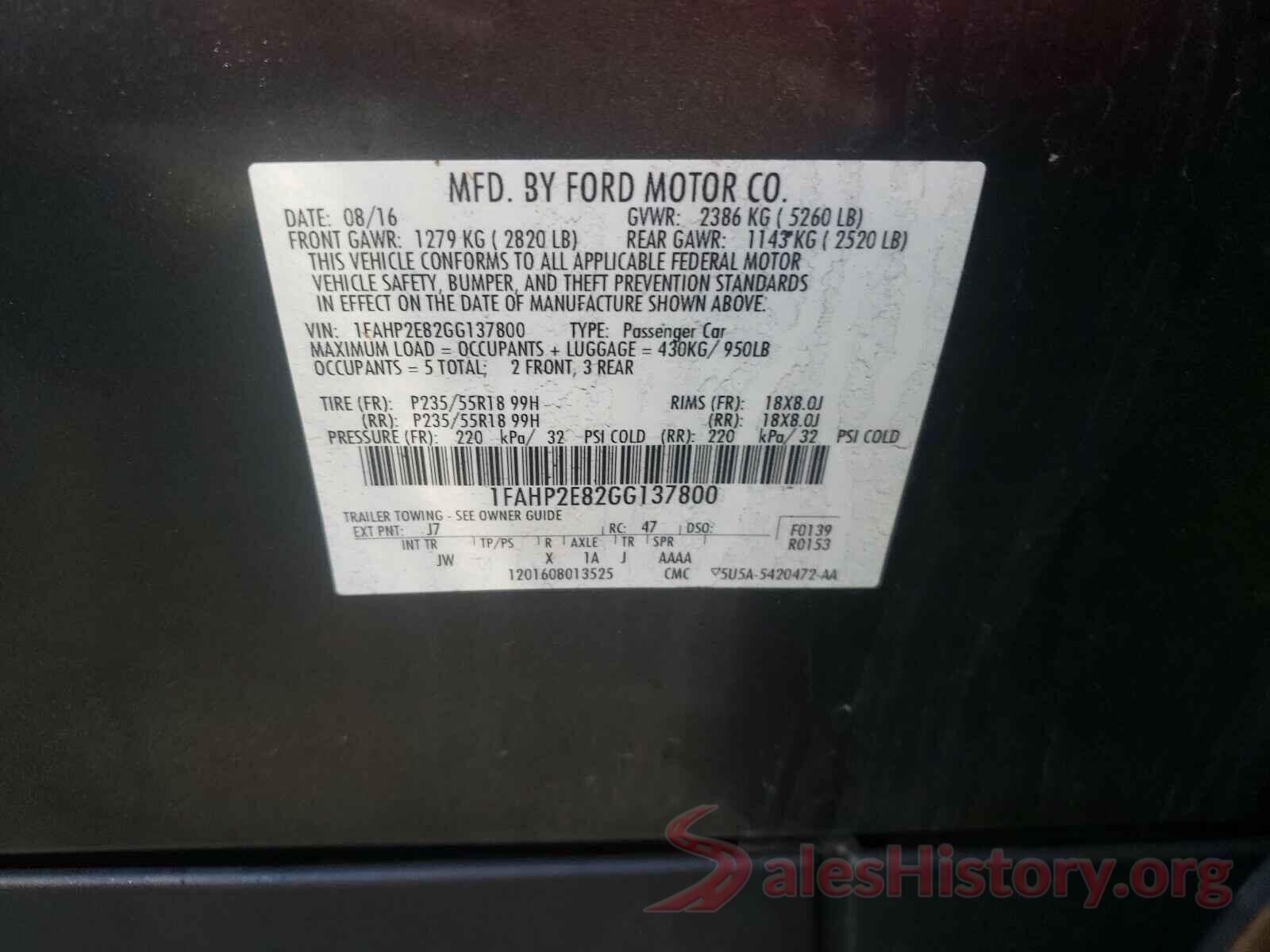 1FAHP2E82GG137800 2016 FORD TAURUS