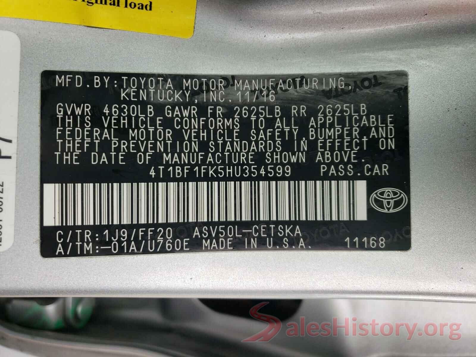 4T1BF1FK5HU354599 2017 TOYOTA CAMRY