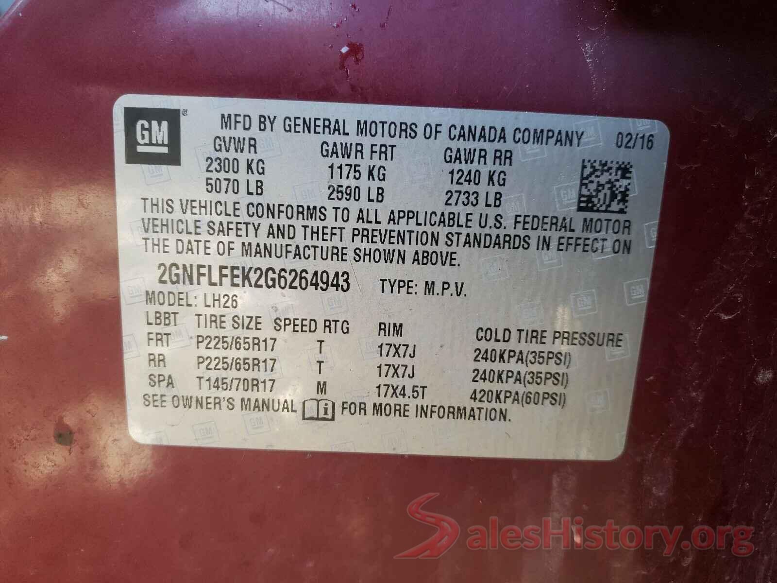 2GNFLFEK2G6264943 2016 CHEVROLET EQUINOX