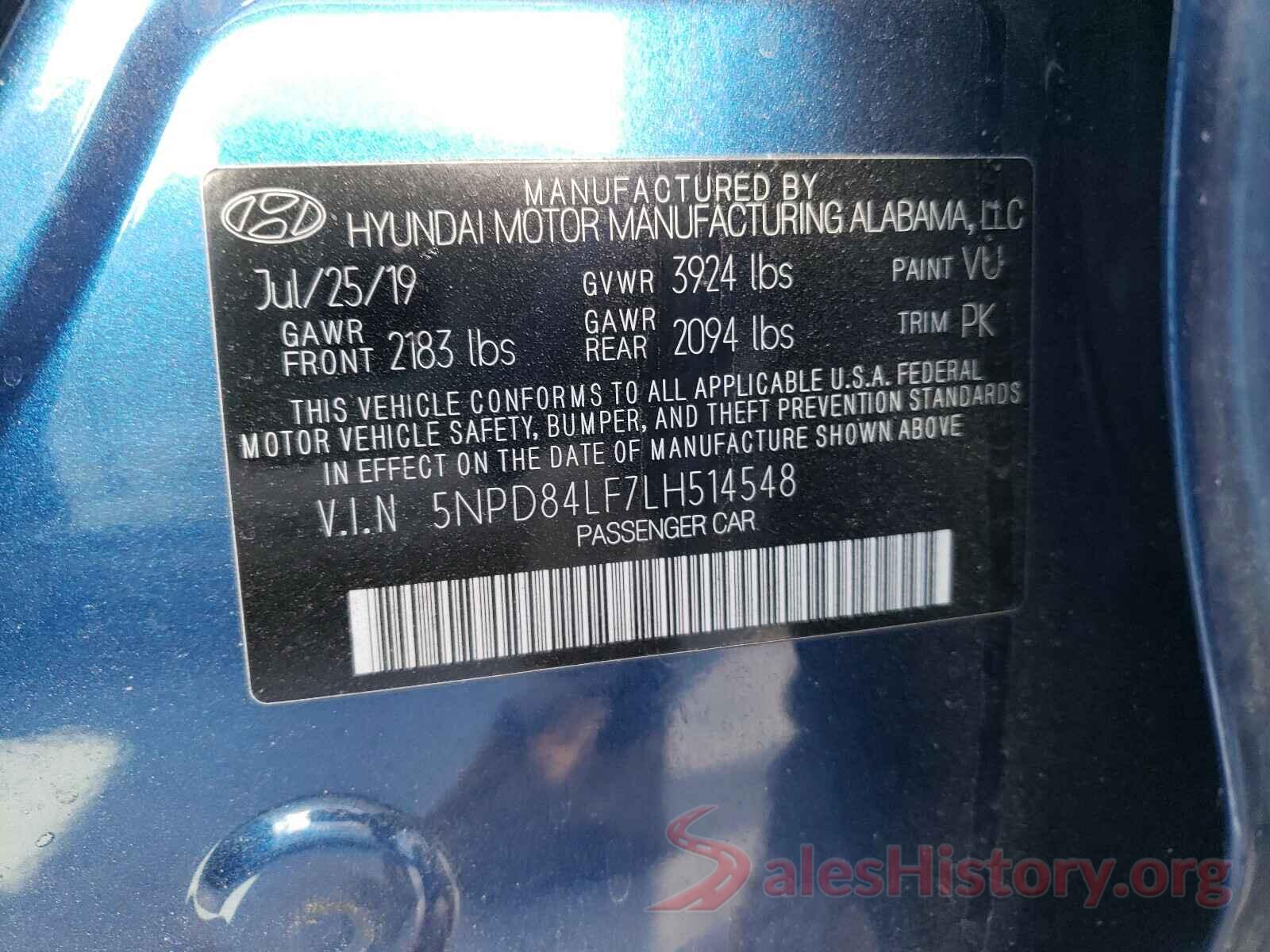 5NPD84LF7LH514548 2020 HYUNDAI ELANTRA