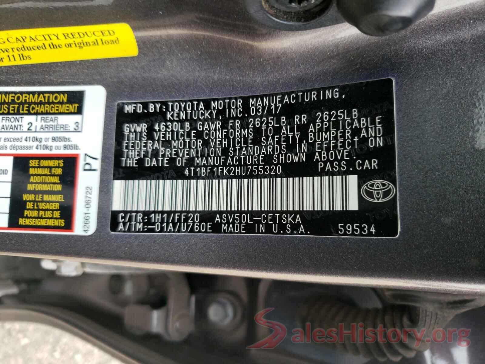 4T1BF1FK2HU755320 2017 TOYOTA CAMRY