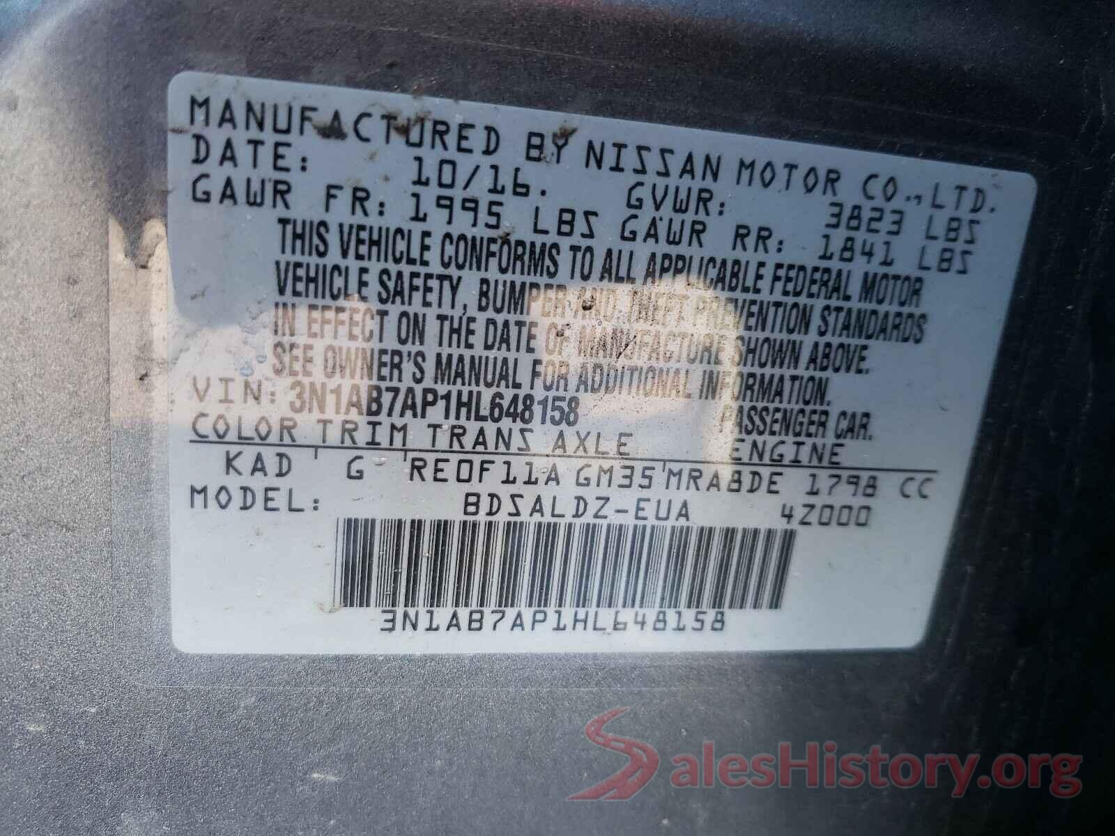 3N1AB7AP1HL648158 2017 NISSAN SENTRA