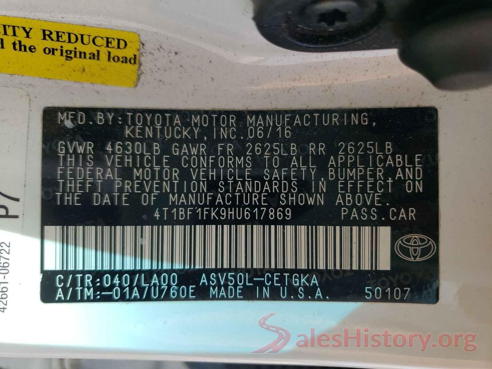 4T1BF1FK9HU617869 2017 TOYOTA CAMRY