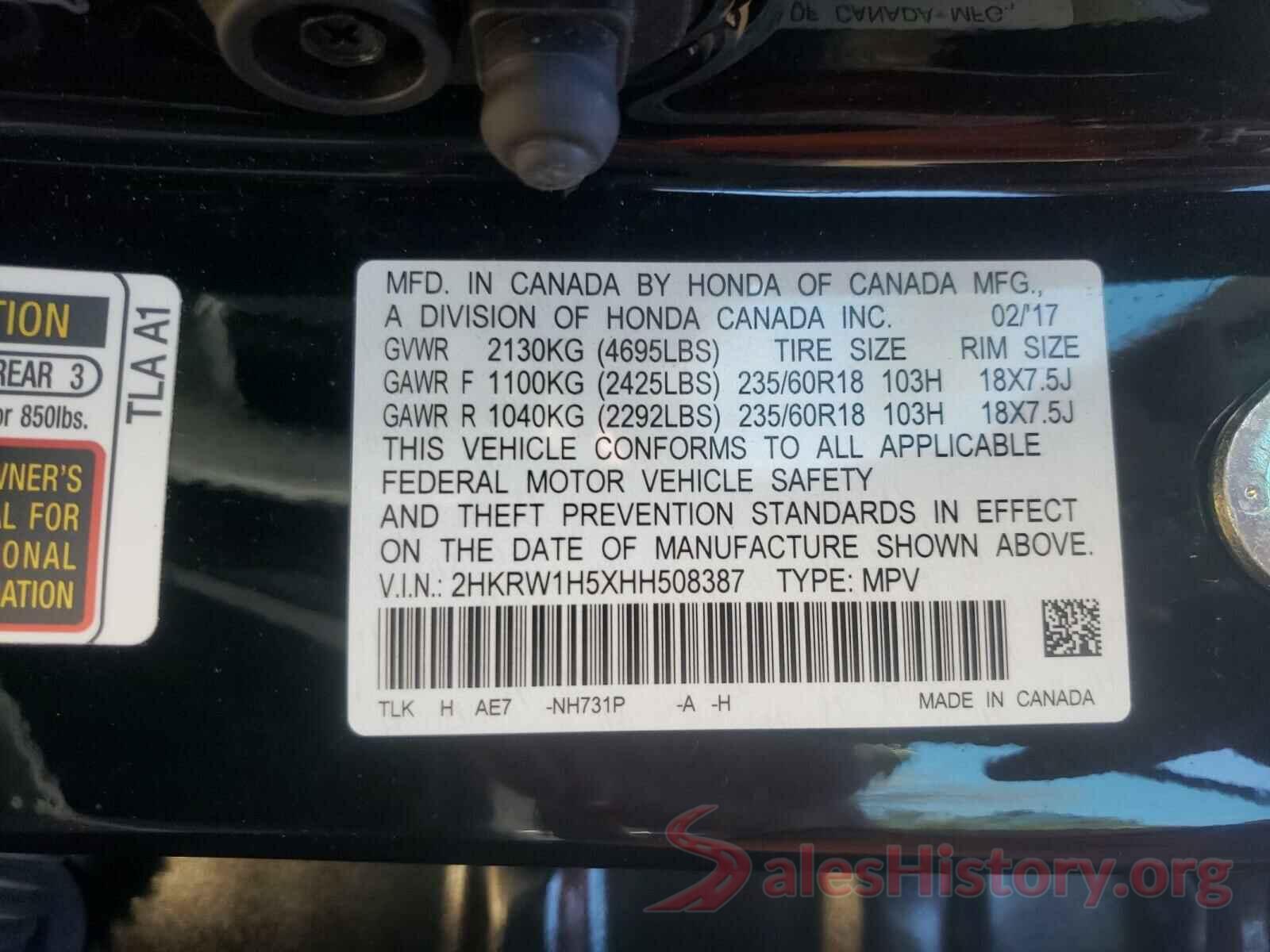 2HKRW1H5XHH508387 2017 HONDA CRV